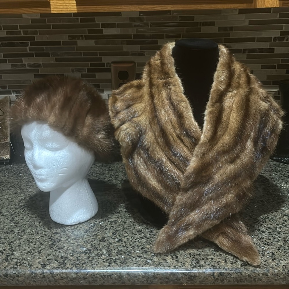 Vintage Mink shawl with matching hat